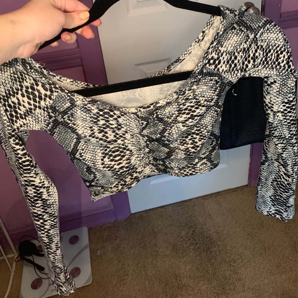 Off the shoulder snakeskin crop top